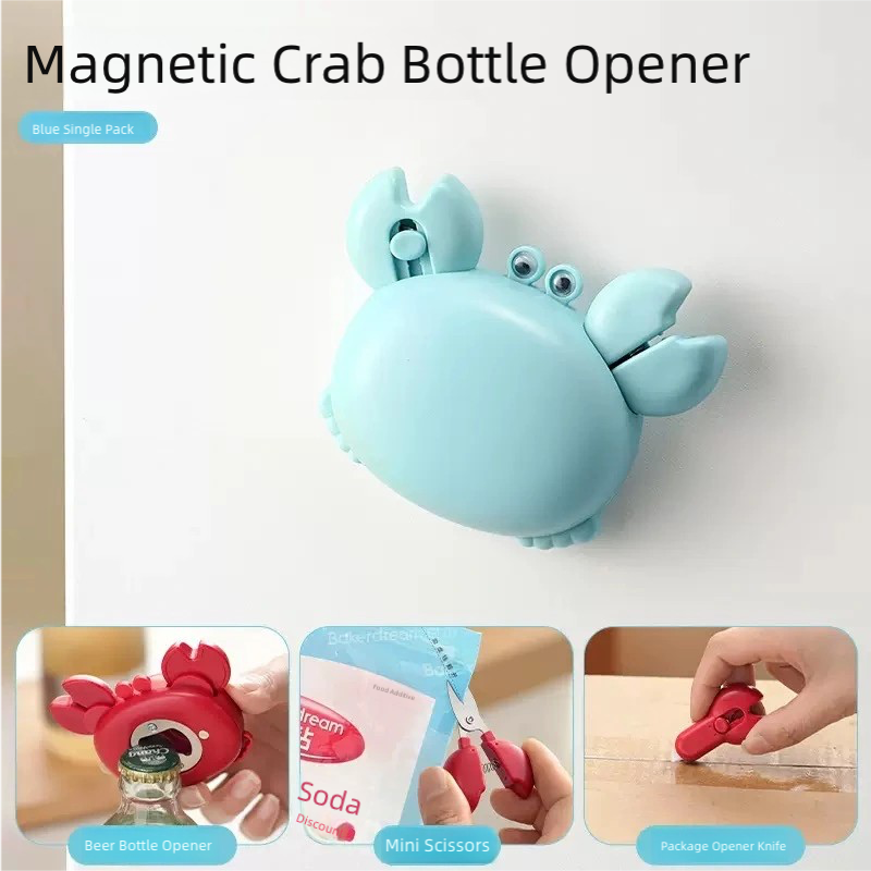 Cute Crab 3-in-1 Magnetic Tool | Mini Scissors, Bottle Opener & Package Cutter