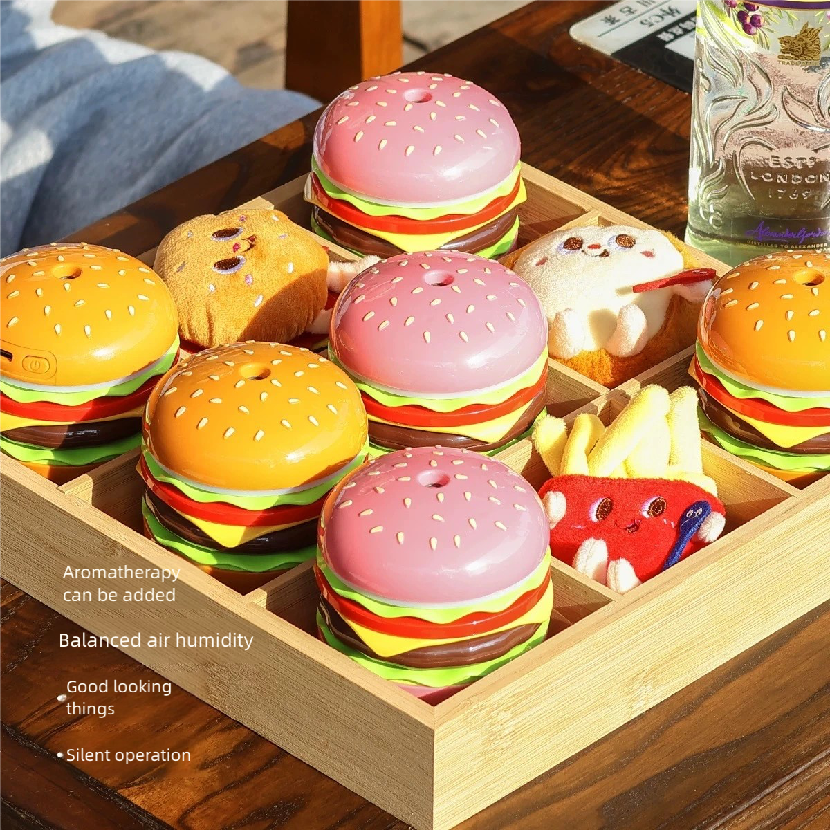 Cute Burger Humidifier with 3 Lighting Modes | Mini Night Light & Air Moisturizer