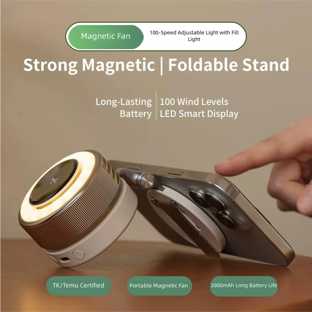 3-in-1 Magnetic Phone Fan Stand & Selfie Light – 120H Battery Life