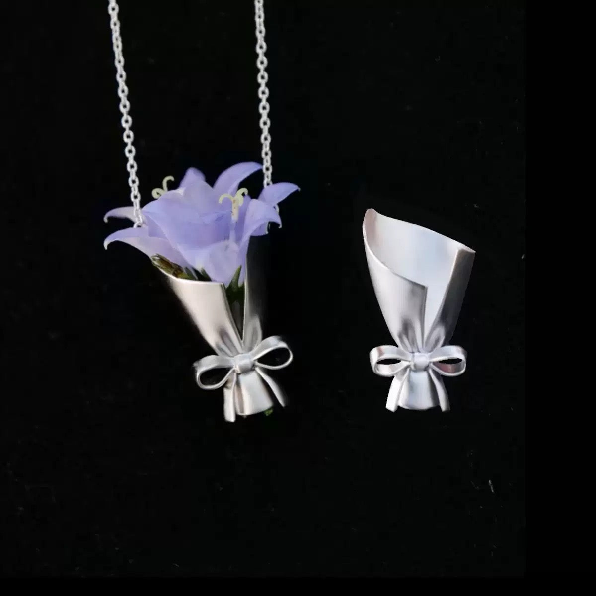 Wearable Mini Vase Jewelry Collection - Handcrafted S925 Silver Flower Holder (Brooch, Earrings, Necklace)