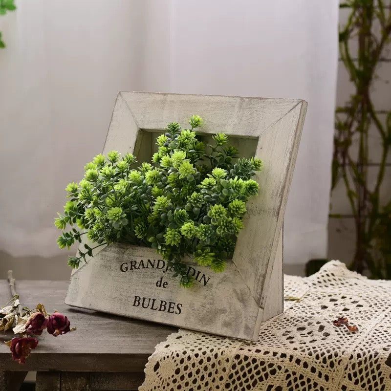 Rustic Wooden Frame Flower Planter – Vintage Floral Display for Home Décor