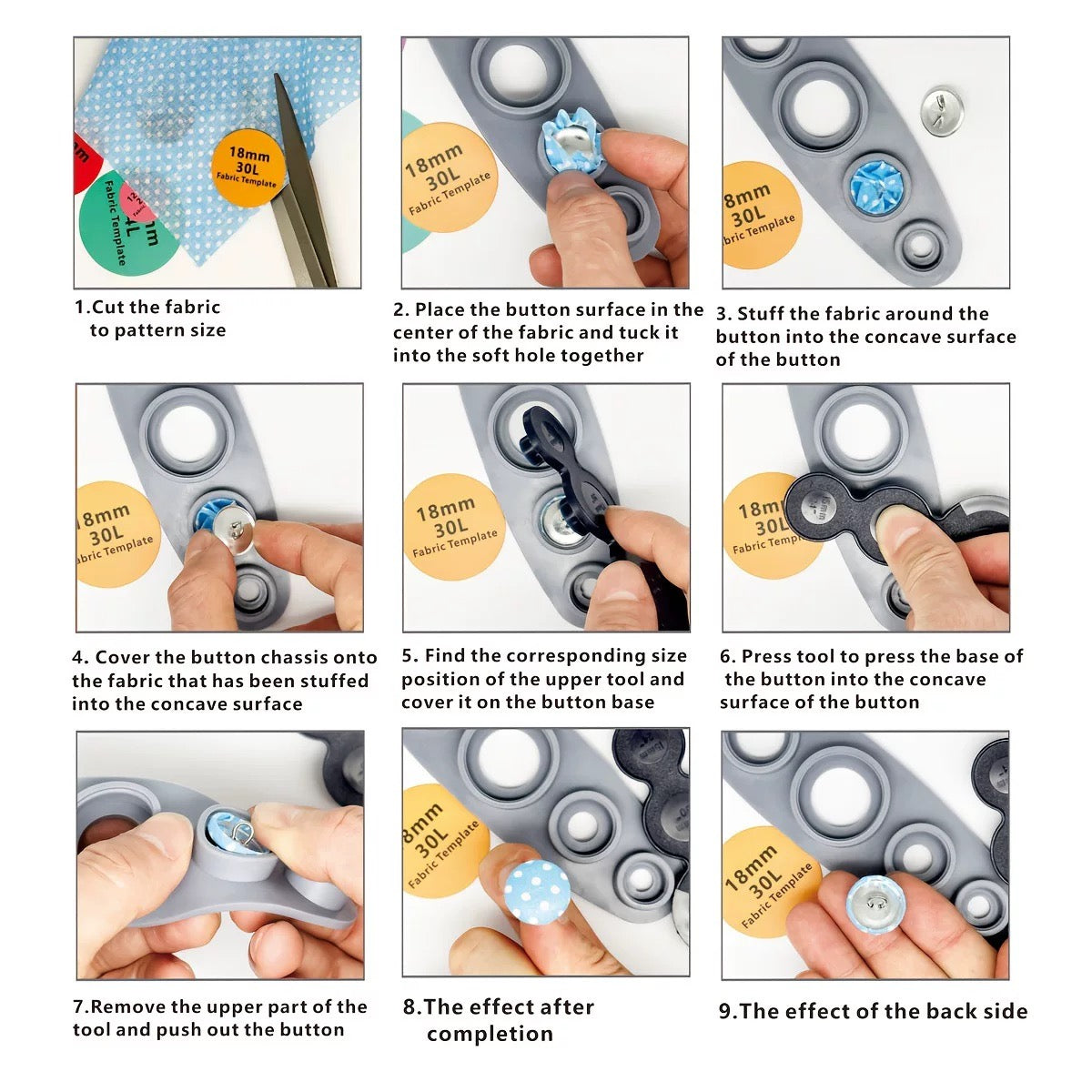 DIY Fabric Button Kit – 150pcs Button Maker Set with 5 Sizes + 100 Patterned Fabrics