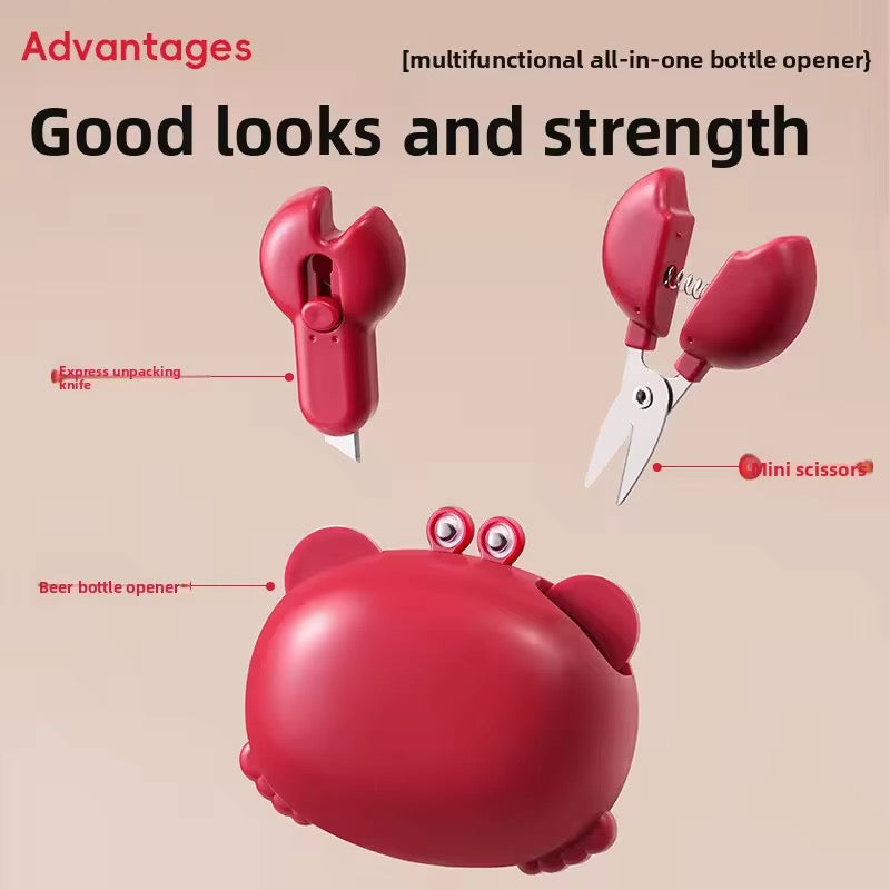 Cute Crab 3-in-1 Magnetic Tool | Mini Scissors, Bottle Opener & Package Cutter