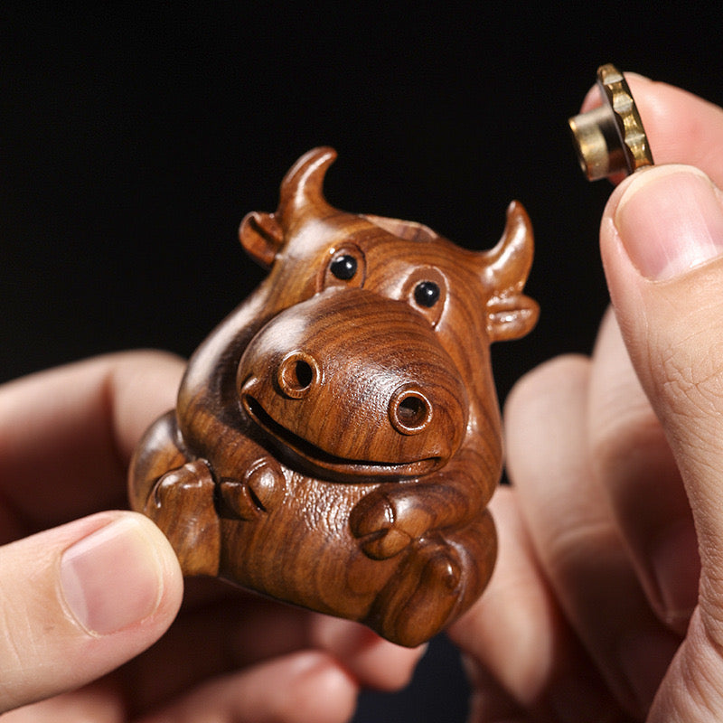 Handmade Wooden Carved Cow Incense Burner (without suspended display stand)