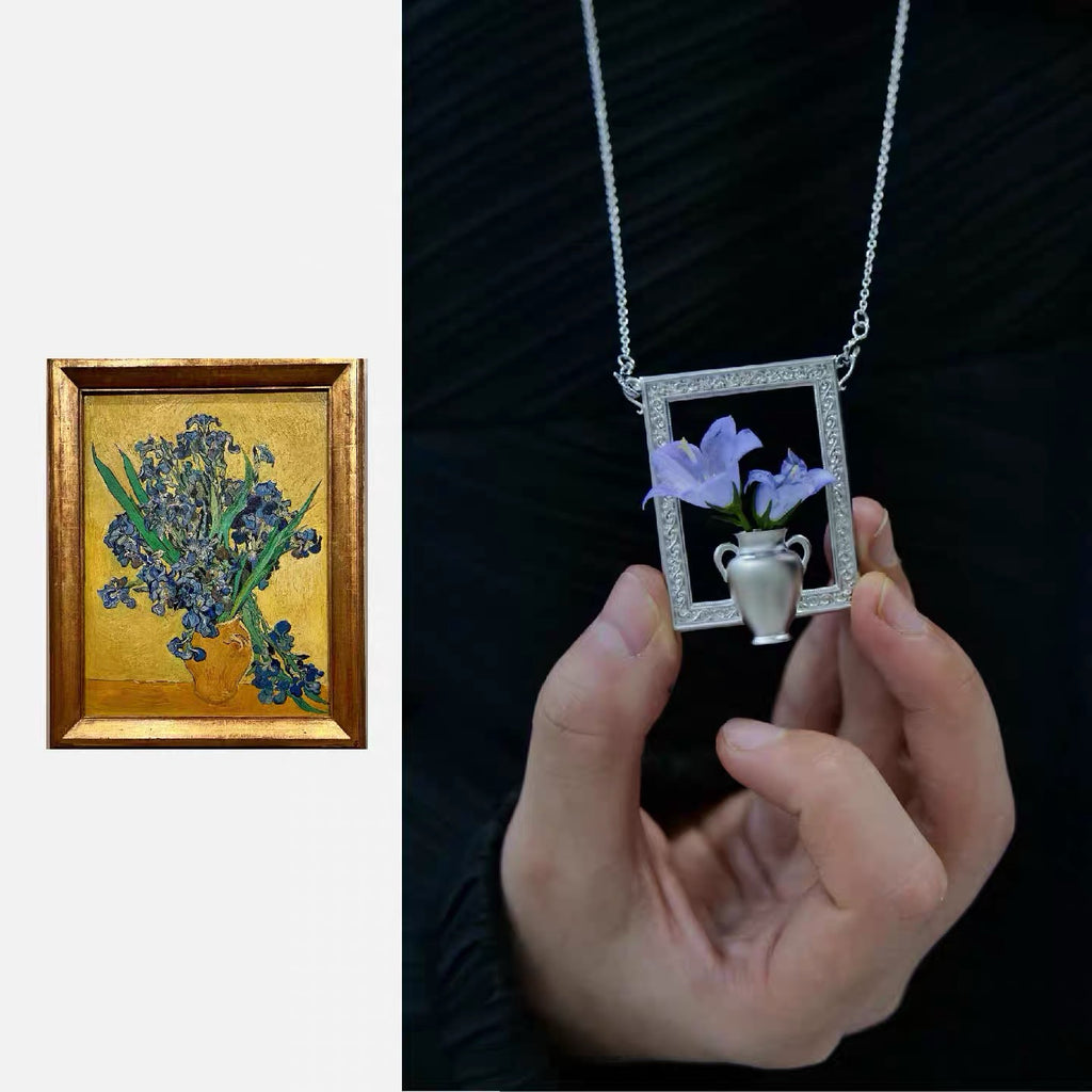 Monet's Garden Oil Painting-Inspired Flower Necklace Brooch