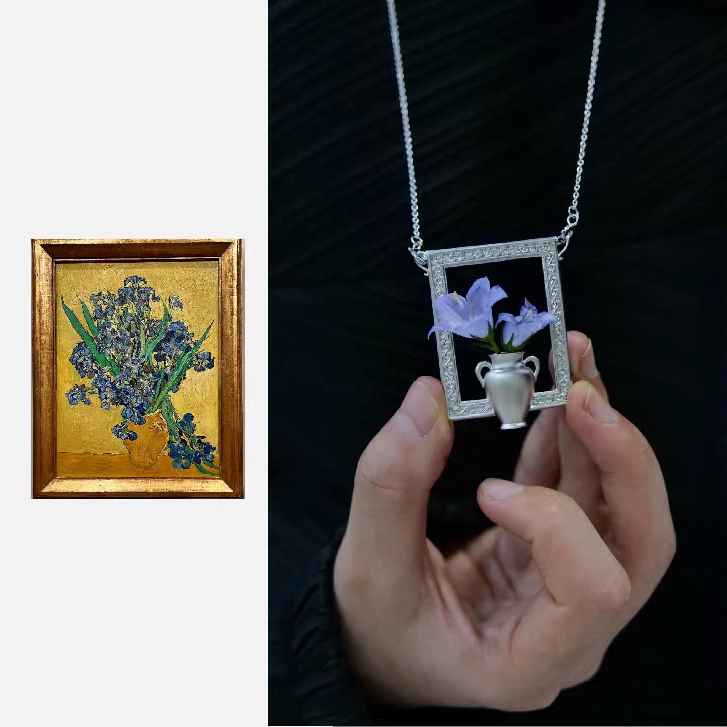 Monet Oil Painting Frame Floral Necklace and Brooch Two-in-One
