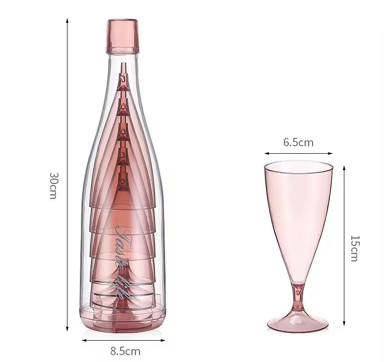 Portable 5-in-1 Champagne Flute Set - Creative Wine Bottle Shape Storage