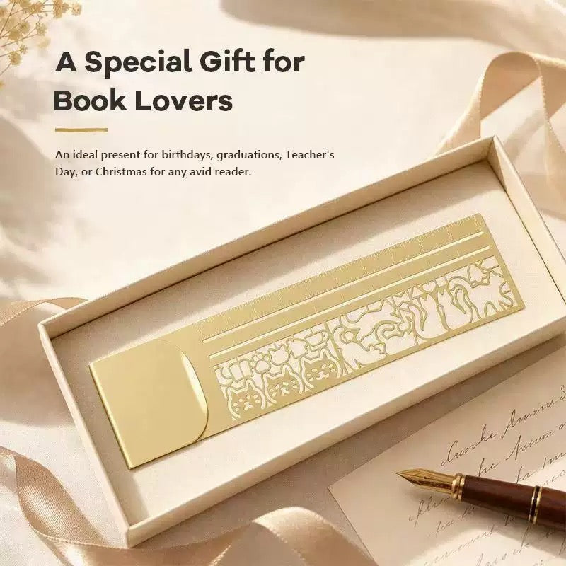 Brass Cat Stencil Ruler Gift Box