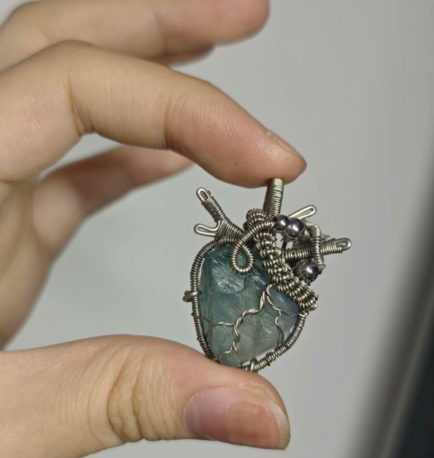 Handmade Anatomical Beating Heart Pendant - Wire Wrapped Natural Crystal Necklace