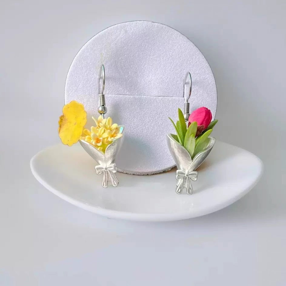 Wearable Mini Vase Jewelry Collection - Handcrafted S925 Silver Flower Holder (Brooch, Earrings, Necklace)