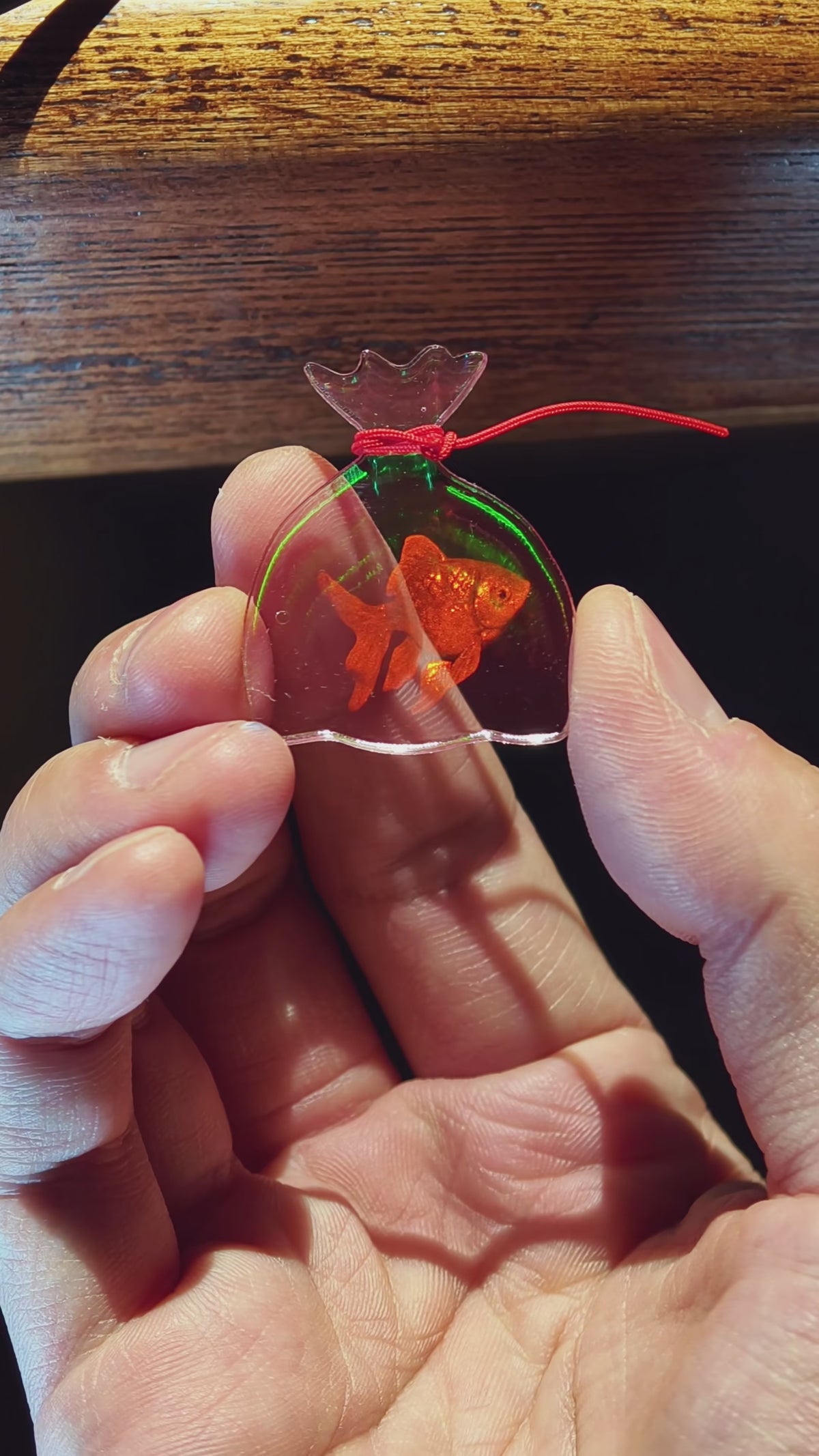 Handmade Holographic Goldfish Pendant – Mini Floating Fish Charm | Made to Order